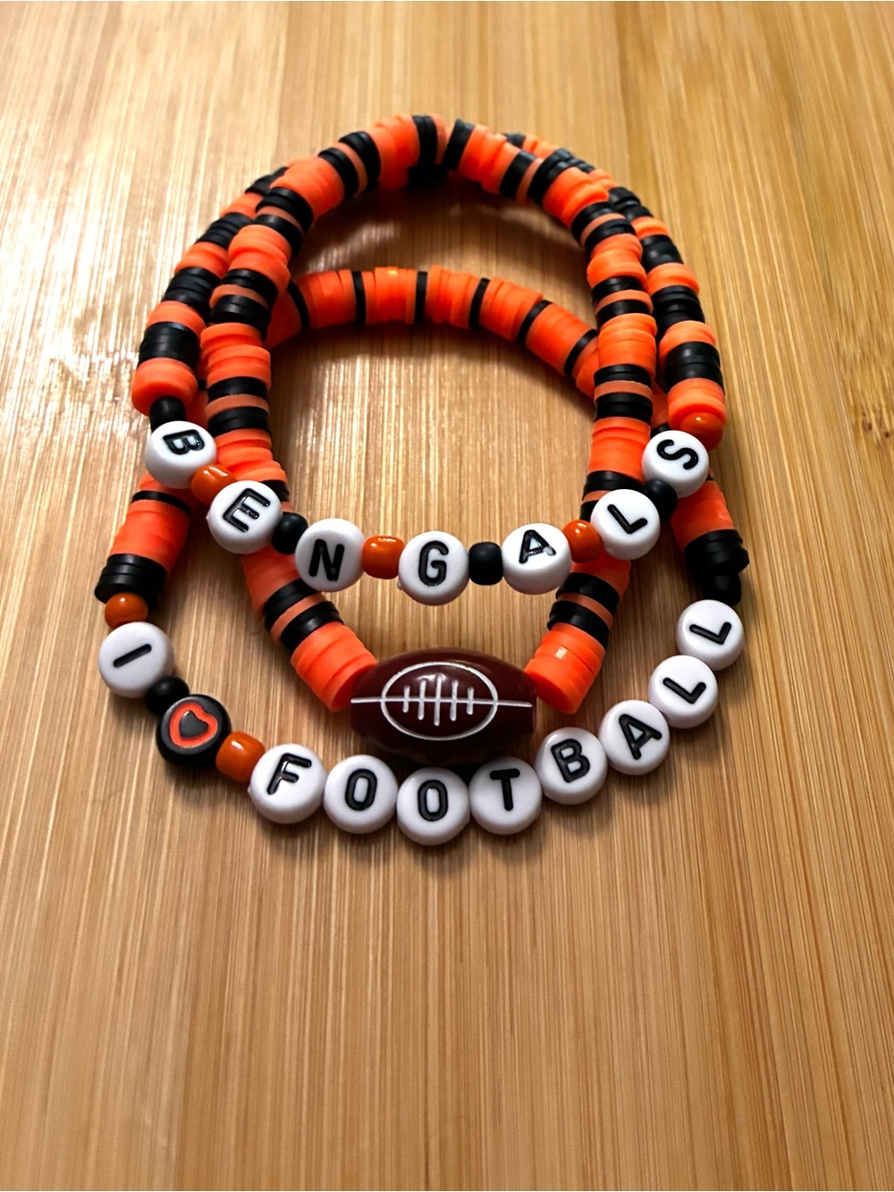 Orange and Black 'Bengals I ♥ Football' Beaded Bracelet Set